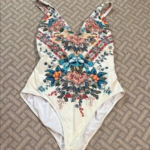 Johnny Was Ardella Cross Back Floral One Piece Swimsuit - XL